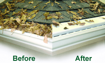 Clogged gutter before and after